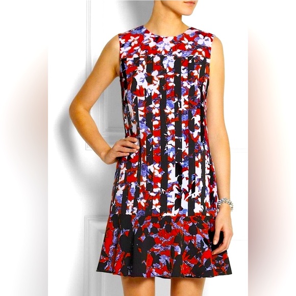EXCELLENT Peter Pilotto For Target Red Floral Printed Striped Crepe Dress - Picture 1 of 6